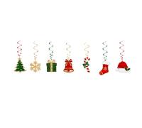 7 Pieces Christmas Hanging Swirl Decorations, Red Green Gold Foil Swirl with Christmas Tree Snowflake Gift Box Bell Candy Cane Sock Santa Hat Cutouts, Ceiling Hanging Ornaments for Xmas Party Supplies