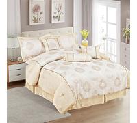 7 Pieces Comforter Set 100% Polyester Quilt Bedspread Set Double King Super King Size Bedding Set and Cushions (Double, White)