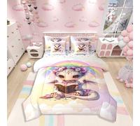 7 Pieces Cute Dragon Comforter Set for Teens,Lovely Magical Animal Girl Bedding Set Queen Size,Rainbow Fantasy Cloud Comforter for Boys Girls Adult Super Soft Fade Resistant Microfiber Bedding