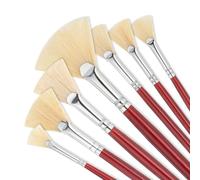 7 Pieces Fan Brushes Fan Brush for Painting Artist Fans Paint Brushes Set Watercolor Fans Brush with Bristle Natural Hair and Long Wood Handle for Acrylic Rock Watercolor Oil Painting