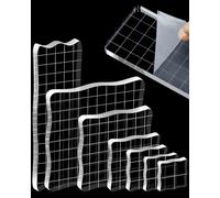 7 Pieces FIVEIZERO Acrylic Stamp Block, Assorted Sizes Clear Stamping Blocks Tools with Grid Lines for Scrapbooking Crafts Card Making and Decorative DIY Essential Stamping Tool(Lace Edge)