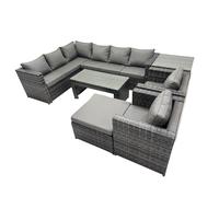 7 Pieces Garden Furniture Corner Sofa Set & Chair Footstool Side Table Fimous Dark Grey One Size