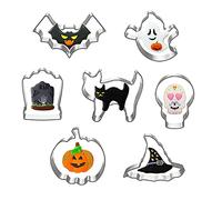 7 Pieces Halloween Cookie Cutters, Stainless Steel Biscuit Cutter Set - Pumpkin, Bat, Ghost, Cat, Skull, Tombstone, Witch Hat Mould for Pastry Baking Fondant Sandwich Cake Decoration Kids Clay