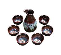 7 Pieces Handmade Ceramic 3D Goldfish Bottom Set, Retro Ceramic Traditional Mug Set with 6 Sake Cups, 1 Pot for Sake, Best Gift for