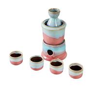 7 Pieces Japanese Sake Set Ceramic High Temperature Glaze Heated Wine Warmer for Home, Glaze Color is Unique and Texture is Dark Red Color