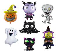 7 Pieces Large Halloween Bat Foil Balloons, Halloween Foil Balloons Set, Pumpkin Helium Balloon, Cat, Skull, Pumpkin, Witch, Vampire, Bat and Ghost Patterns for Party Decoration
