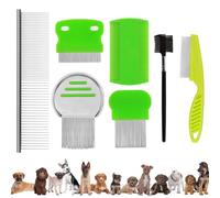 7 Pieces Metal Teeth Lice Comb, Flea Tear Stain Remover Comb, Cat Dog Flea Comb, Pet Tearing Stain Remover Comb Set, Stainless Steel Lice Comb, Double-Sided Nit Comb for Grooming Removal Dandruff