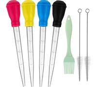 7 Pieces Nylon Heat-resistant Turkey Baster Cooking Set Includes 4 Meat Baster Turkey Syringe, 1 Silicone Basting Brush and 2 Cleaning Brush for BBQ Grill Baking Kitchen Cooking (7 Pieces, Multicolor)