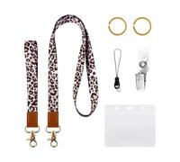 7 Pieces of Leopard Pattern Lanyard Set, 1 Transparent Work Permit Card Set, 1 Clip, Leopard Pattern Neck Lanyard, Wrist Strap Keychain, Suitable for Student Cards, Transportation Cards.