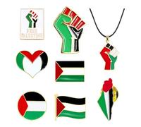 7 Pieces Of National Flag Brooches, 1 Piece Of Fist Metal Pendant, Novelty Pin, Pin Badge, Palestinian Flag Badge, Clothing Brooch