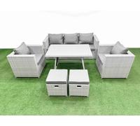 7 Pieces Outdoor PE Rattan Sofa Armchair Set with 2 Small Stools Fimous Light Grey One Size