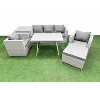 7 Pieces Outdoor PE Rattan Sofa Armchair Set with Side Table Big Stool Fimous Light Grey One Size