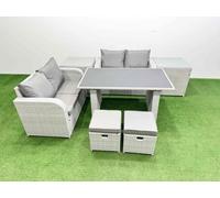7 Pieces Outdoor PE Rattan Sofa Set with 2 Side Tables 2 Small Stools Fimous Light Grey One Size