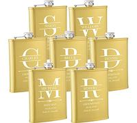 7 Pieces Personalised Hip Flasks for Groomsmen Gifts, 8oz Engraved Alcohol Flasks for Wedding, Customised Whisky Hip Flask for Bachelor Stag Party, Father of The Bride Gifts (Gold)