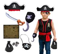 7 Pieces Pirate Costume Kids, Pirate Accessories, Pirate Costume Accessories Set for Halloween Caribbean Fancy Dress Up Party Cosplay Toy Prop for Boys Girls