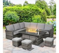 Outsunny 7 Pieces Rattan Garden Furniture Set w/ Gas Fire Pit Table - Galvanized Steel, Polyester, PE - 150cmx85cmx64cm - Dark Grey