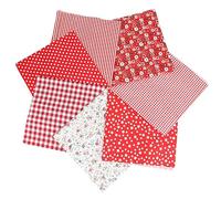 7 Pieces Red Floral Fabric Bundles for Sewing,25cm Square Cotton Fabric for Quilting