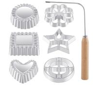 7 Pieces Rosettes Timbale Set Rosette Making Set With Handle Flower Bunuelos Cookie Shaping Kit Funnel Cake Maker Kit Sandwich Eyes (Silver, 24.5X12CM)