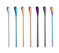 7 Pieces Stainless Steel Long Handle Stirring Spoons | for Latte Ice Cream Sundae Coffee Cocktail | Mirror Polished Reusable Cutlery Set | for Home Bar Office(A)