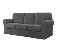 7 Pieces Stretch Sofa Cover 3 Seater with Three Separate Cushions and Backrests Stylish Jacquard Spandex Fabric Sofa Slipcover for Living Room Furniture Protector (Grey Dark,3 Seater-7Pieces)