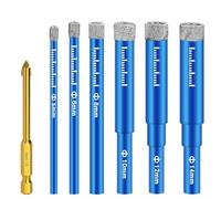 7 Pieces Tile Drill Bits,Dry Diamond Bits Set-5/6/8/10/12/14 mm with 6 mm Metal Drill Bits,for Granite, Ceramic, Marble Tile Stone, Glass Hard Materials