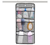 7 Pockets Hanging Mesh Shower Caddy,with 3 Metal Hooks Quick Drying Mesh Shower Organizer,Portable Space Saving Bathroom Organizer to Hold Soap, Shampoo and Other Essentials (Black)