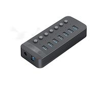 7 Port Powered USB 3.0 HUB BC1.2 Charger Splitter with Individual on/Off Switches and 12V/2A Power Adapter for PC Computer
