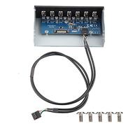 7 Port USB 2.0 Hub Drive Bay Panel, USB Hub Box for 5.25in Computer Case, Lossless Data Transmission with 9pin to 6 USB 2.0 Ports and Dedicated Power Support