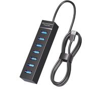 7 Port USB 3.0 Hub, 5Gbps Data Transfer USB Splitter with 1.2m Cable, Plug and Play Multi USB Port Adapter for Laptop, PC, Keyboard, Mouse, USB Flash Drive and Printer