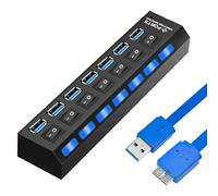 7-Port USB 3.0 Hub, High-Speed 4.8 Gbps Multi USB Port Hub, Usb Extension With Individual On/Off Switches & LED Indicators, Portable Extension for PC, Laptop, Mac