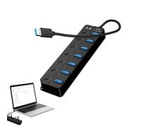 7-Port USB 3.0 Hub, Multi USB Port Hub with Individual Switches and Lights, USB Multiport Adapter Splitter, High-Speed Data Extender for PC, Laptop, Printer and More