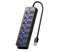 7-Port USB 3.0 Hub, Multi USB Port Hub with Individual Switches & Lights, Portable 7 Ports Splitter Adapter with 30cm Cable, High-Speed Data Hubs Extension for Pc, Laptop, Flash Drives, Printer