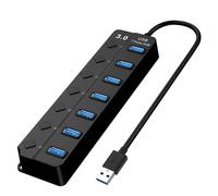 7-Port USB 3.0 Hub Multiport USB Splitter with Individual Switches Lights High-Speed Portable Adapter Extension Data Hub for Apple MacBook iMac PC Windows Laptop Flash Drives Printer and More