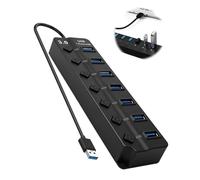 7-Port USB 3.0 Hub Powered with Individual Switches Lights High-Speed Data 5Gbps AC to DC 5V Multi Portable USB Adapter Extension Hub for Windows95/98/ME/2000/XP/Vista Mac 8.6 or Later Black