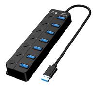7-Port Usb 3.0 Hub,Usb Port Extender With 30cm Cable,Multi Usb Port With Individual Switches & Lights, Usb Multiport Adapter For Pc, Laptop, Printer & More