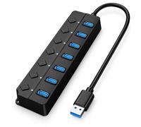 7-Port USB 3.0 Hub with Independent Switch, Multi-Port Expander, Independent Control and Status Indicators, Suitable for Laptops, Desktops, Keyboards, Mice, USB Flash Drives, and Printers，1.2 meters