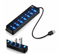 7-Port USB 3.0 Hub with Individual On/Off Function & Lights, USB Hub 3.0 Multi USB Port Expansion for Laptop and Desktop, USB Multiport Adapter for USB Devices, Data Transfer Use