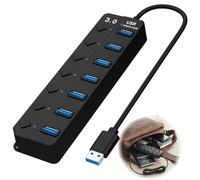 7-Port USB 3.0 Hub, with Individual Power Switches and LED Indicators, High-Speed Multi USB Port Adapter, USB Splitter Hub Extender for PC, Laptop, Keyboard, Mouse, Flash Drives, Hard Drives