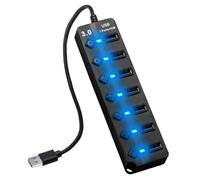 7 Port USB Hub 3.0 5Gbps Data Transfer, Ultra-Slim USB Splitter Powered Hub for Xbox PC Laptop, Multiport Extender Adapter with Individual Power Switches and LED Lights for Printer Mouse, Keyboard