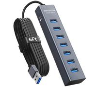 7-Port USB Hub 3.0 with 180 cm Cable for Desktop, Aluminium USB Hub 5Gbps USB Splitter Multiport Adapter Splitter with 5V 3A Type-C Port for PC, Laptop, MacBook, U-Disk, Mouse