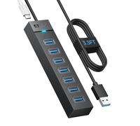 7 Port USB Hub, USB 3.0 Hub with 100cm Cable and 5V/3A Power Port, USB Hub USB Splitter for Laptop, MacBook Pro/Surface Pro, PS, Mobile HDD, Printer, Camera