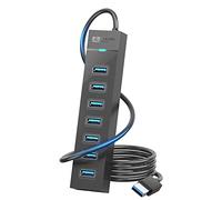 7 Port USB Hub, USB 3.0 Hub with 100cm Cable and 5V/3A Power Port, USB Hub USB Splitter for Laptop, MacBook Pro/Surface Pro, PS, Mobile HDD, Printer, Camera