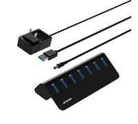 7 Ports Powered USB HUB - 2nd Generation 10GB Super Speed External USB Port - USB 3.2 Aluminium USB Hub for Computer, Mac, PCs, Smartphone & Tablets - Computer Multiple USB Hub (Powered Black)