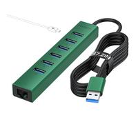 7 Ports USB 3.0 Hub, USB to Network HUB with 6 USB 3.0 Data Transmission, Gigabit Ethernet Port and 5V/3A Power Port,USB Aluminum Extension for Laptop, iMac, PC, USB Flash Drives etc