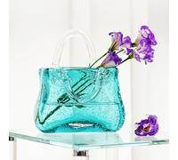 7'' Purse Vase for Flowers,Blown Glass Handbag Vase Decorative Wide Mouth Modern Bubble Vase for Décor Cute Flower Vases for Centerpieces (Sky Blue)