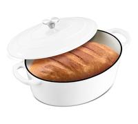 7 Quart Oval Dutch Oven with Lid, Leonyo 7QT Enameled Oval Cast Iron Dutch Oven for Sourdough Bread Breaking, Heavy Duty Cookware for Braising, Stews, Roasting, White