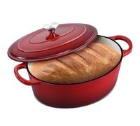 7 Quart Oval Dutch Oven with Lid, Leonyo 7QT Enameled Oval Cast Iron Dutch Oven for Sourdough Bread Breaking, Heavy Duty Cookware for Braising, Stews, Roasting, Red