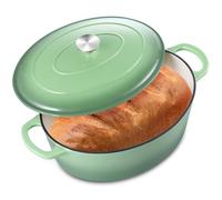 7 Quart Oval Dutch Oven with Lid, Leonyo 7QT Enameled Oval Cast Iron Dutch Oven for Sourdough Bread Breaking, Heavy Duty Cookware for Braising, Stews, Roasting, Pistachio Green