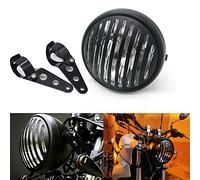 7" Round Motorcycle Headlight with Custom Grille Cover and Bracket Assembly, Black Retro Universal Motorbike Front Headlamp for Softail Street Glide Chopper Cruiser CG125