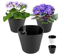 7" Round Self-Watering Pots for Indoor Plants Flower Pot with Water Level Indicator Grey 3 Pack African Violet Self Watering Planters for All Orchid Aloe Herb House Plant Planting Plastic Planter